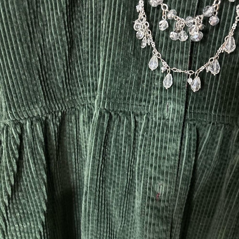 Eddie Bauer Vintage Maxi Button Down Forest Green Corduroy Shirt Dress Petite - Picture 4 of 8